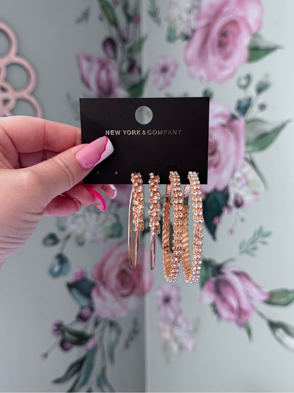 New York & Company Gold Crystal Hoop Earring Trio